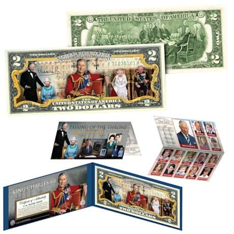 King Charles III & Queen Elizabeth II "Passing Of The Throne" $2 Bill