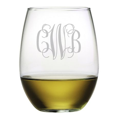 Set of 4 Personalized Wine Glasses With Hand Cut Monogram