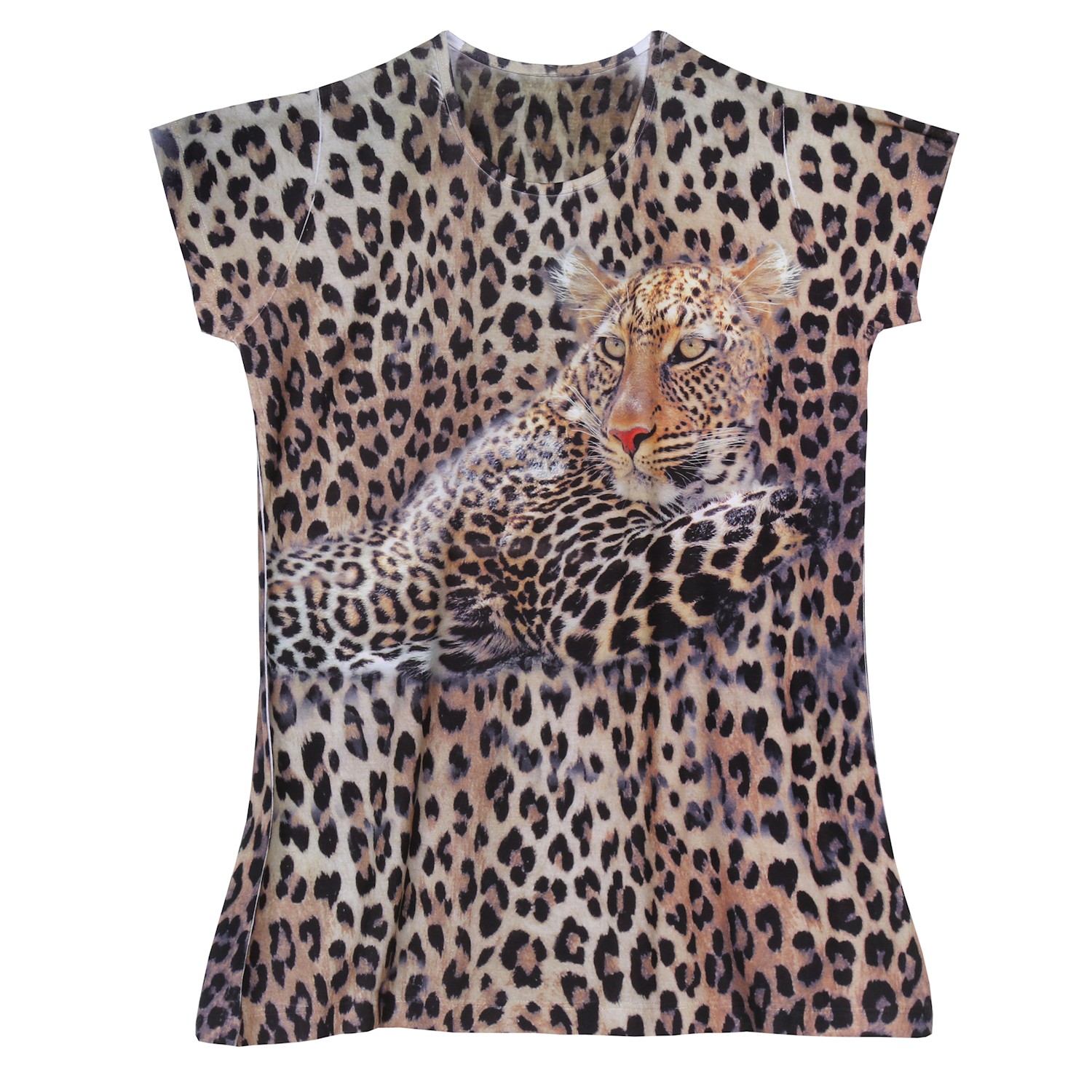 What On Earth Women's Leopard T-Shirt Top - Animal Print Tee with Cap